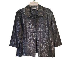 Alfred Dunner Women's 3/4 Length Sleeve Button Down Jacket Metallic Size 16P